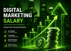 digital marketing salary in Kerala growth chart with green financial analytics, rising income graph, and career opportunities in digital marketing industry